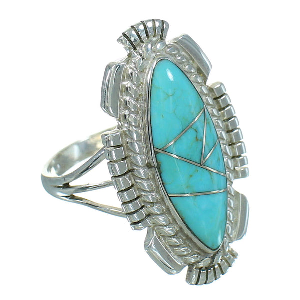 Turquoise Inlay Sterling Silver Southwest Jewelry Ring Size 7-3/4 RX86967